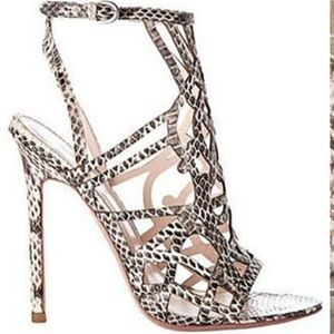 Elie Tahari Snake Print Leather Heeled Sandal Pumps 